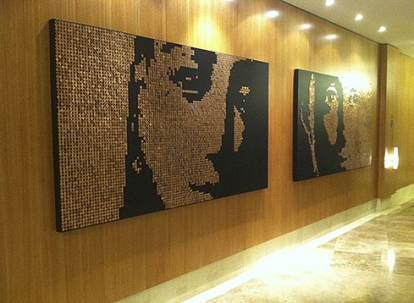 PENNY VIRGIN ONE & TWO– 2011 – Trump Towers PENNY VIRGIN ONE & TWO – 2011 – Trump Towers Ocean Club – Panama - US pennies and stainless steel nails on wood panel – 89.5” x 50”