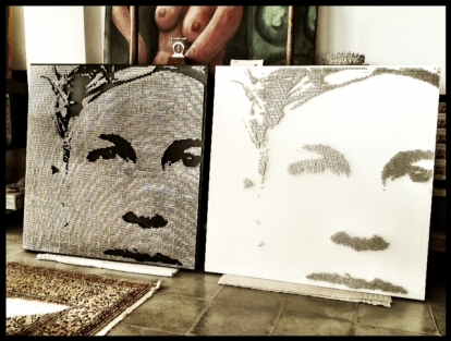 GURUS 2012 GURUS - NEGRO Y BLANCO - InSitu Gallery – Singapore - Stainless steel nails on black panel – 32” x 32”