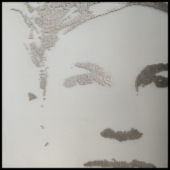 GURU ON WHITE - 2012 GURU ON WHITE - 2012 - In Situ Gallery – Singapore - Stainless steel nails on black panel – 32” x 32”