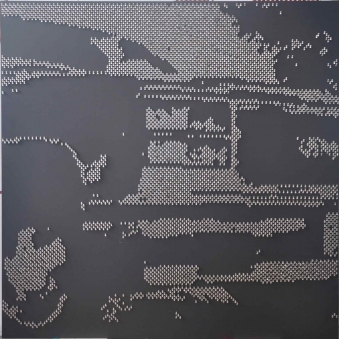 FRANCES 2013 FRANCES 2013 - Metal star charms on stainless steel nails on black wood panel- 48”X48” - US$7900