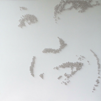 HOLLY ONE – 2013 HOLLY ONE – 2013 Metal star charms on stainless steel nails on white lacquered panel - 40”X40” - US$4500