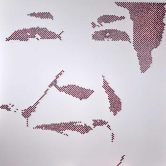 LUCRECIA – 2013 LUCRECIA – 2013 Red shell hearts and stainless steel nails on white lacquered board - 60” x 60” - US$9300