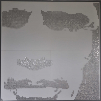 MAK THREE – 2013 MAK THREE – 2013 - Guatemalan coins and stainless steel nails on four white lacquered boards - 80” x 80” - US$13,500