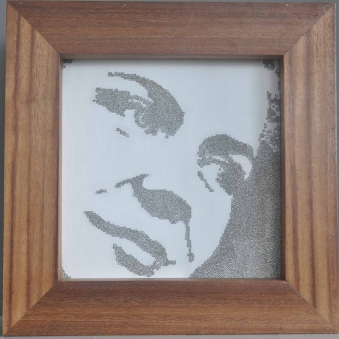 CLO IN PINS – 2009 CLO IN PINS – 2009 - Stainless steel straight pins on stretched canvas in caoba frame – 15” x 15” x 2¼”